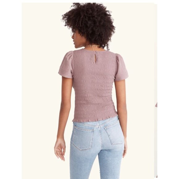 Madewell Lucie Flutter-Sleeve Smocked Bodice Top - Fig Size L - Picture 3 of 12